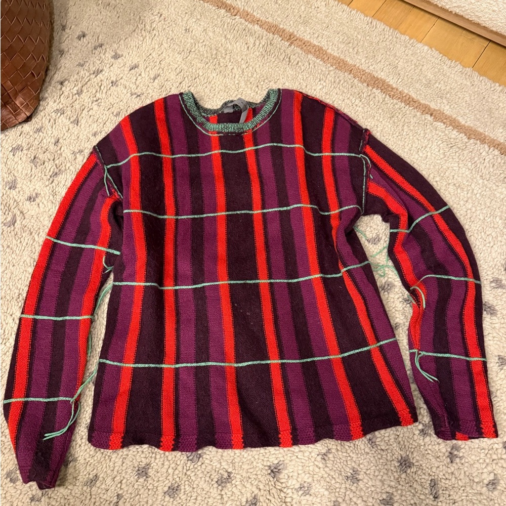 Raquel Allegra Ghost Ranch crewneck deconstructed tartan red purple green $685